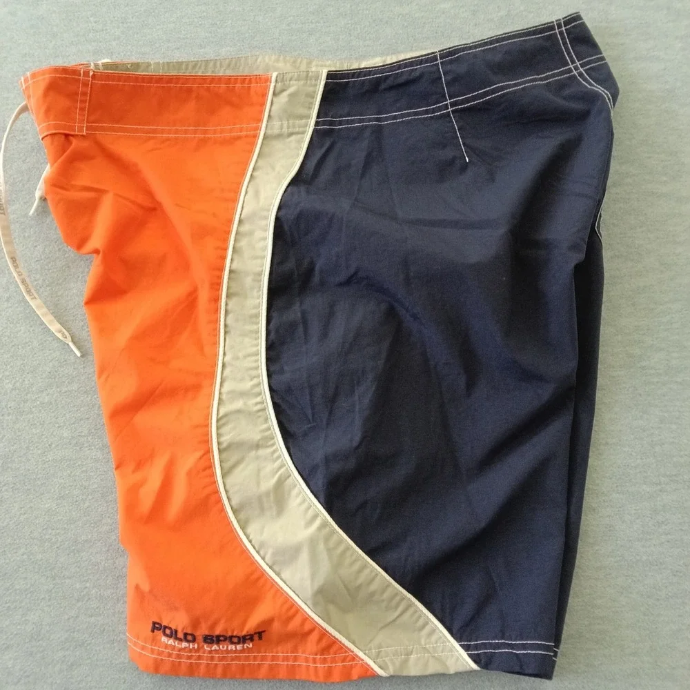 Polo Sport Ralph Lauren Mens Orange Navy Colorblock Board Shorts Swim Trunks 36